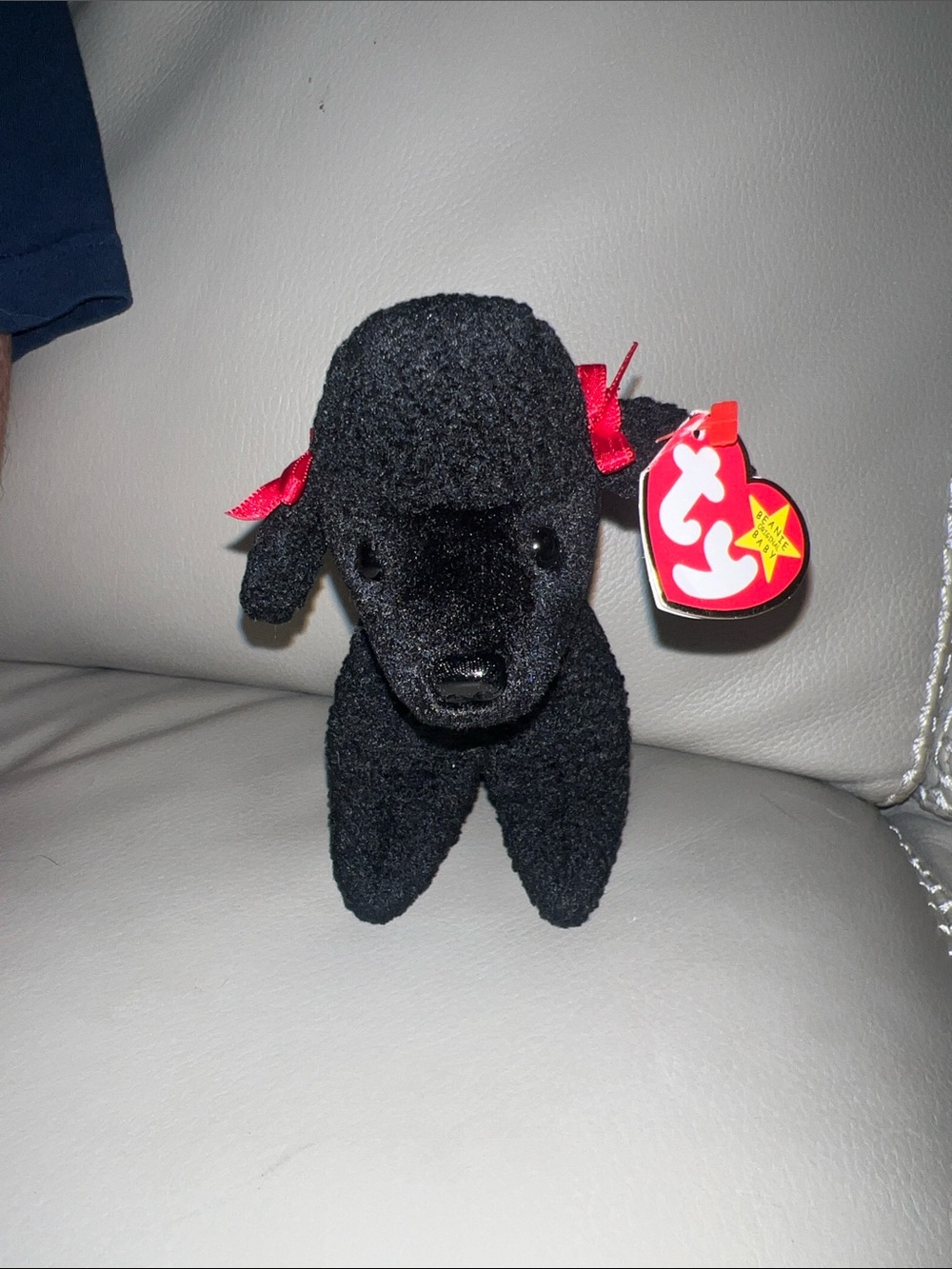 Ty Black Poodle Beanie Baby with Red Ribbon